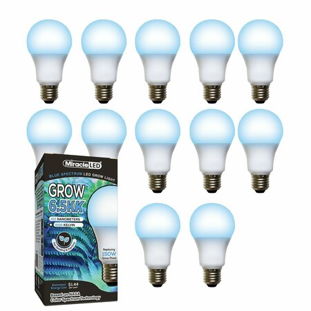 MIRACLE LED 6.5KK Pro-Pack Indoor Grow Light Bulb, 6500K Blue Spec. Replace 150W Grow Bulbs, 12PK 801888